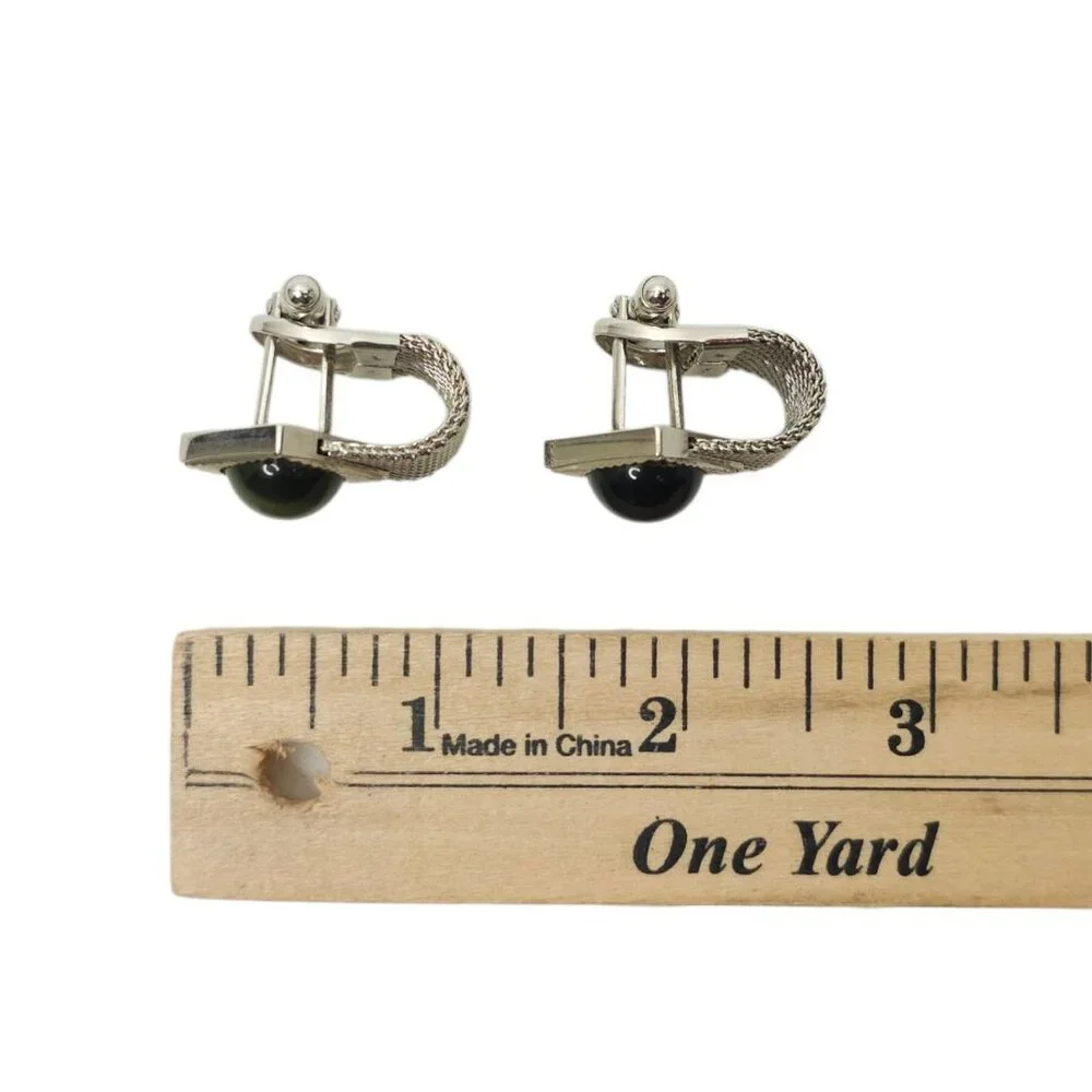 Anson Moon Stone Mesh Chainmail Cufflinks Silver Tone Men Vintage MCM Jewelry